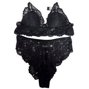 NEW MAPALE Women's Repreve Lingerie Set Bra Panties Black Lace Cheeky  1X 2X 3X